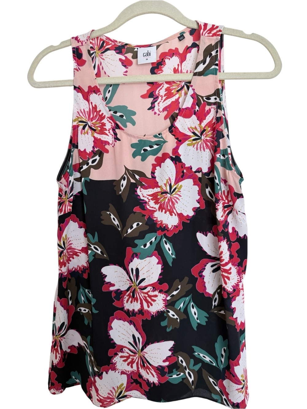 CAbi Sleeveless Hibiscus Floral Tank in Black, Red, White - Picture 3 of 6
